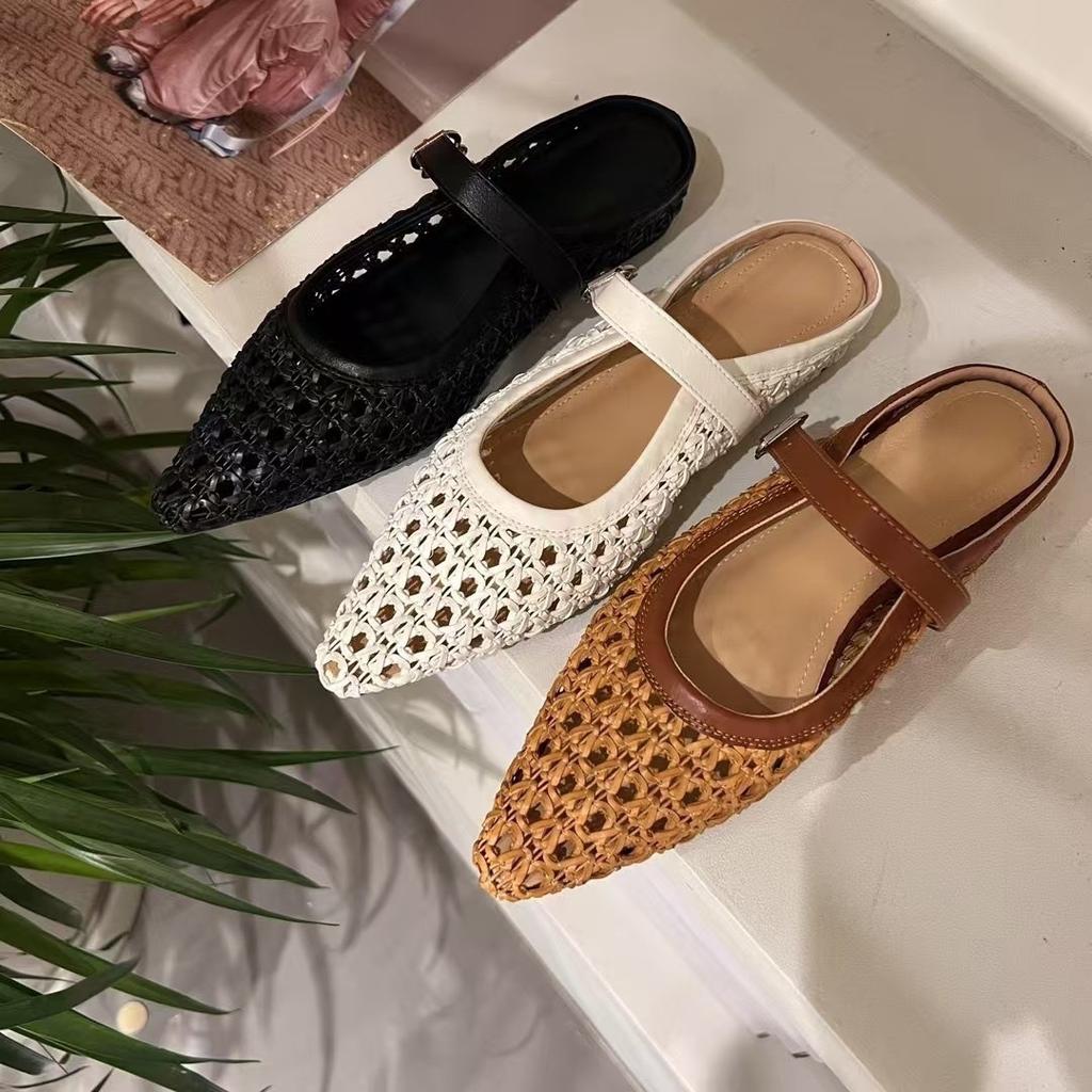 Bolsa tejida con aumento de altura interior, cabeza de zapatillas medias, para mujer, para uso exterior, a la moda, versátil, simple, huecas, zapatillas frescas para la playa