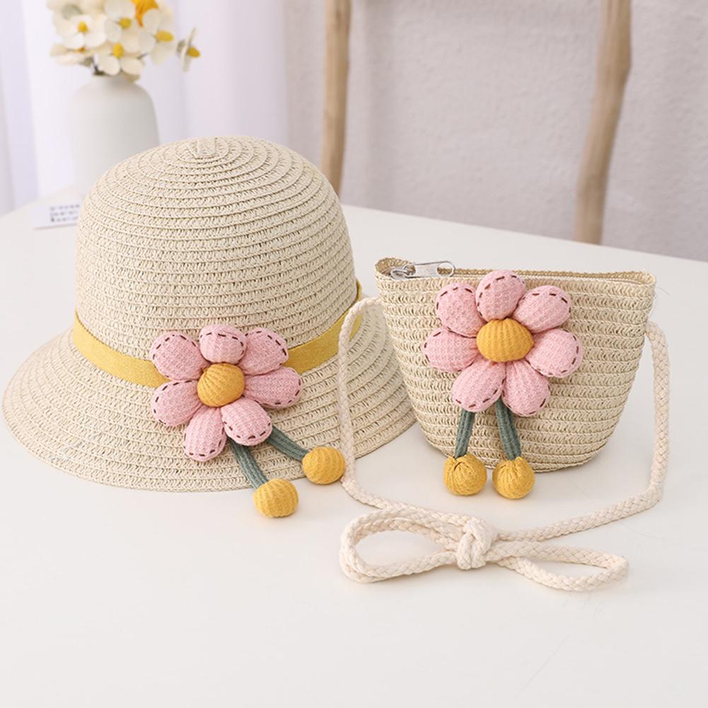Girls Summer Straw Hat Bag Children Breathable Sunscreen Hat Straw Coin Purse For Outdoor