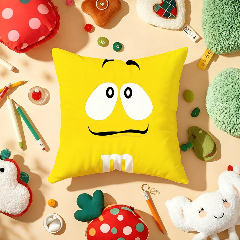 Cute Funny Art M-M&M'S Cushion Cover Plush Fabric Soft Double-Sided Printed Sofa Warm Winter Home Child Gift Pillow Case