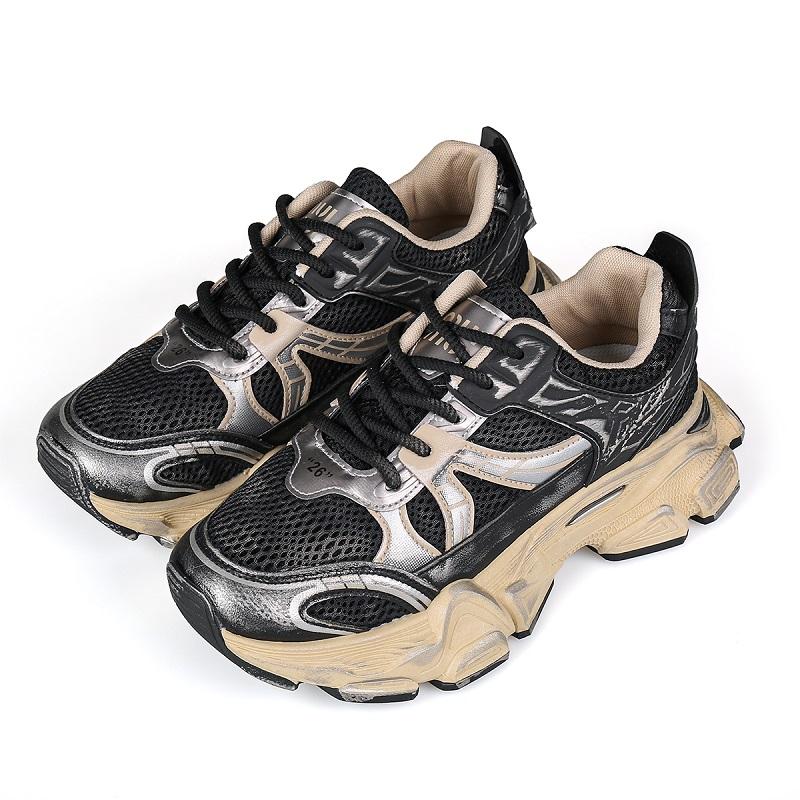 

Men s Breathable Sports Trendy Dad Shoes Summer New Casual Increase Height Shoes round Toe Mesh Upper Rubber Sole Comfortable 39 чёрный