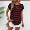 Ladies Summer Short Sleeve O Neck Mesh Striped Pullover T Shirt Top