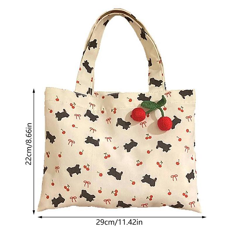 Roztomilé kotě, třešňový potisk s mašlí, plátěná taška tote, velká kapacita, cestovní, přenosná, úložná taška na drobnosti, dívčí, dojíždění, taška přes rameno, dárek