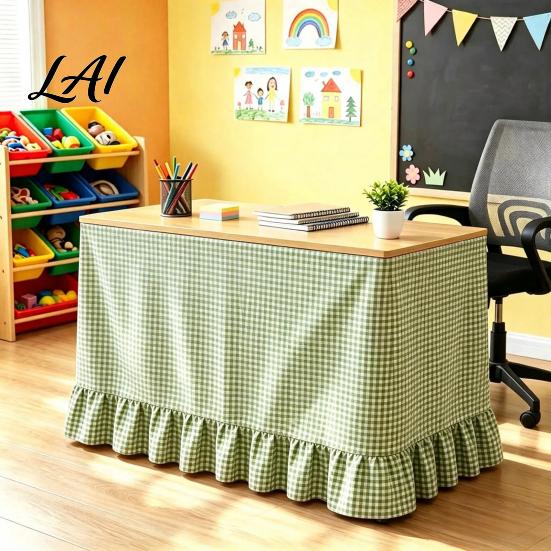Classroom Desk Cover Gingham Ruffled Table Skirt Cottagecore Teacher Skirt for Classroom Plaid Tablecloth Birthday Wedding Baby Shower Party