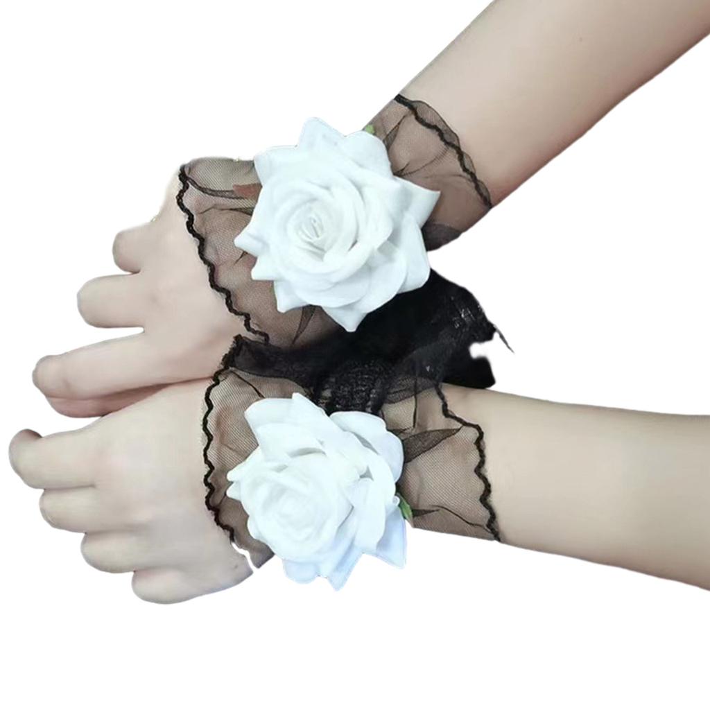 Women Gothic Lace Stretch Wrist Cuffs Bracelets For Wedding Party Y2K Bracelet Sleeve Wrist Cuffs Ruffled Lace