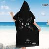 Heterochromia Black Cat Hooded Towel Flat Print Microfiber Changing Robe for Swimming Beach Pool Poncho for Children Adults