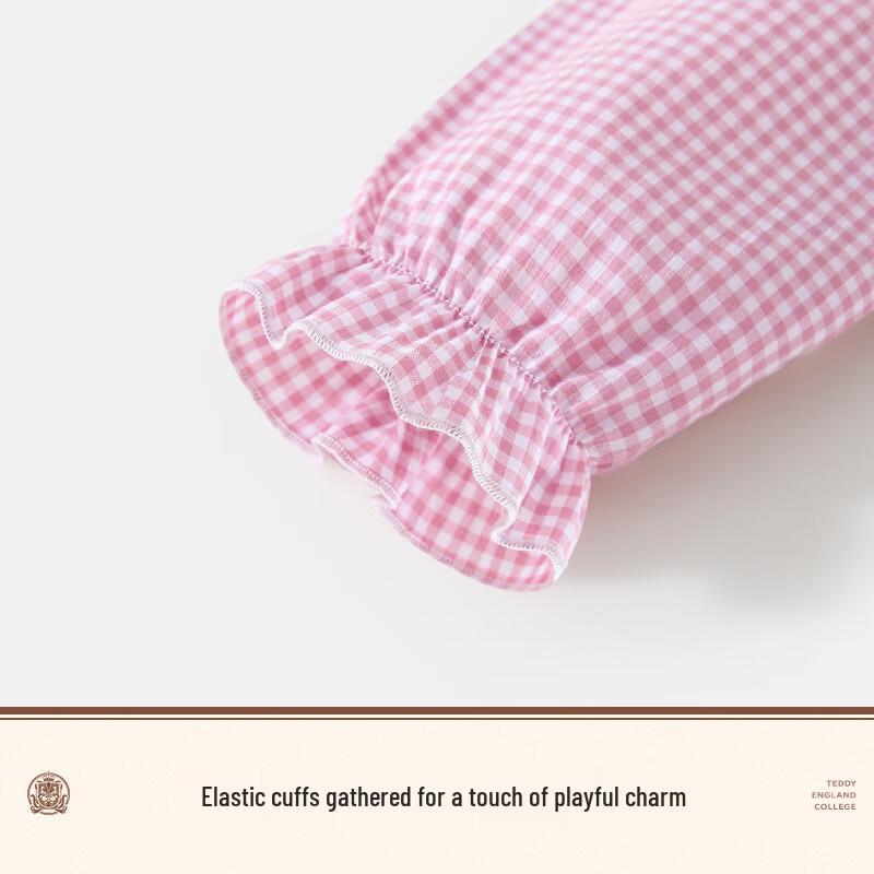 Classic Teddy Girls' Long-Sleeve Plaid Blouse with Peter Pan Collar