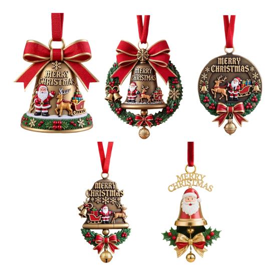 Christmas Ornaments Double-Sided Acrylic Santa Claus Bell Hanging Decor for Tree Home Store Festive Holiday Party Decoration