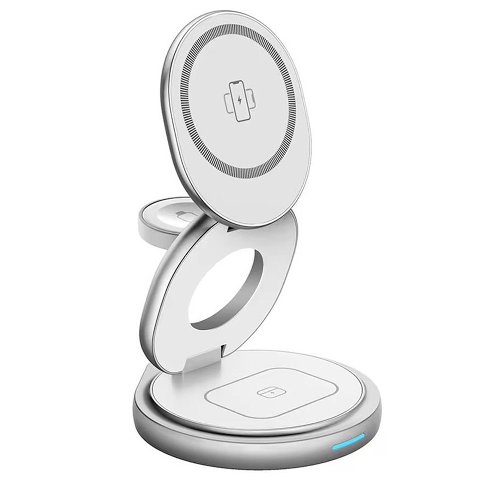 

For iPhone 16 3-in-1 Magnetic Wireless Charger 360° Rotatable Zinc Alloy Stand Black