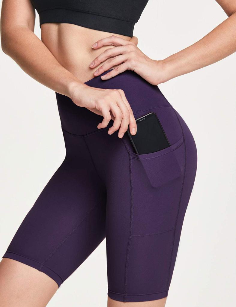 Atica Yoga Shorts with High Perfect for Gym and Solid Women's 8-inch Pockets, Waist, Sweat-Wicking, Quick-Drying, Stretchy, Breathable, Yoga, Pilates,