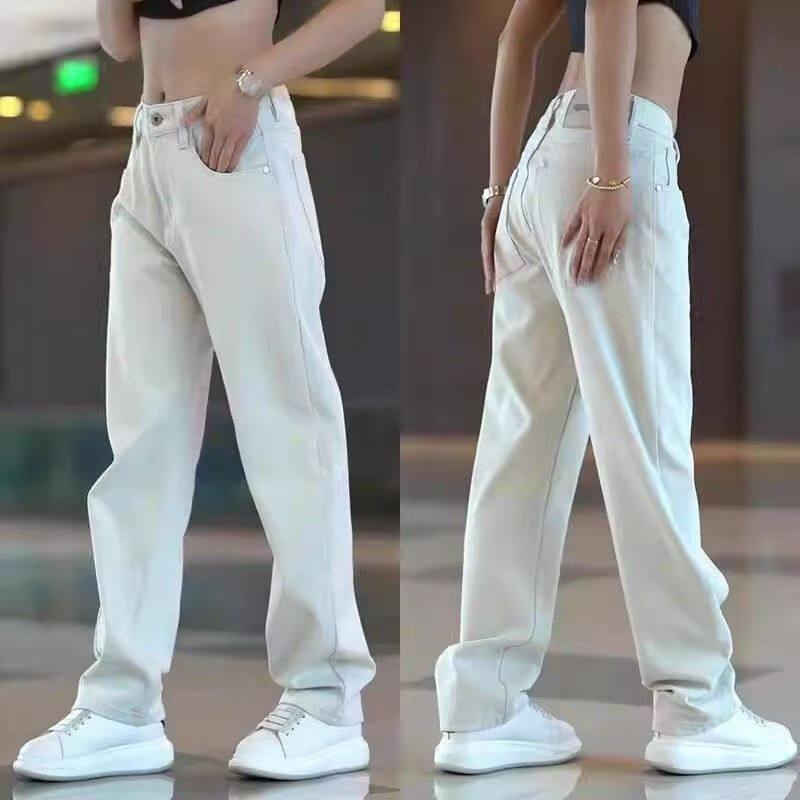 Spring and Autumn regular Korean version design sense simple style men's white jeans versatile commuter casual fashion trousers