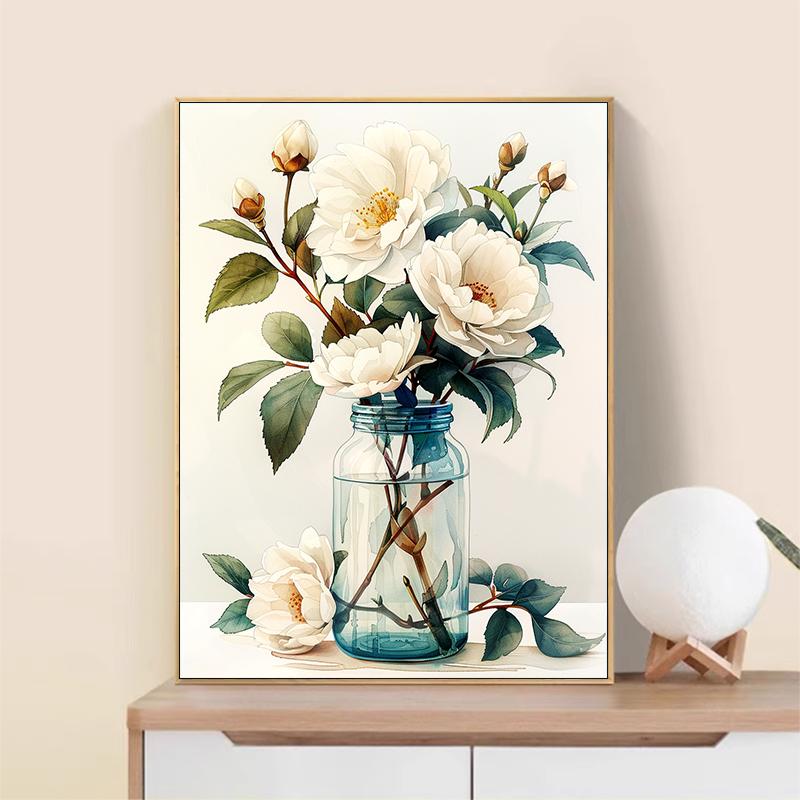 5d DIY Diamond Painting Cross Stitch White Flower Vase Diamond Embroidery Mosaic Full Round Drill Home Decor