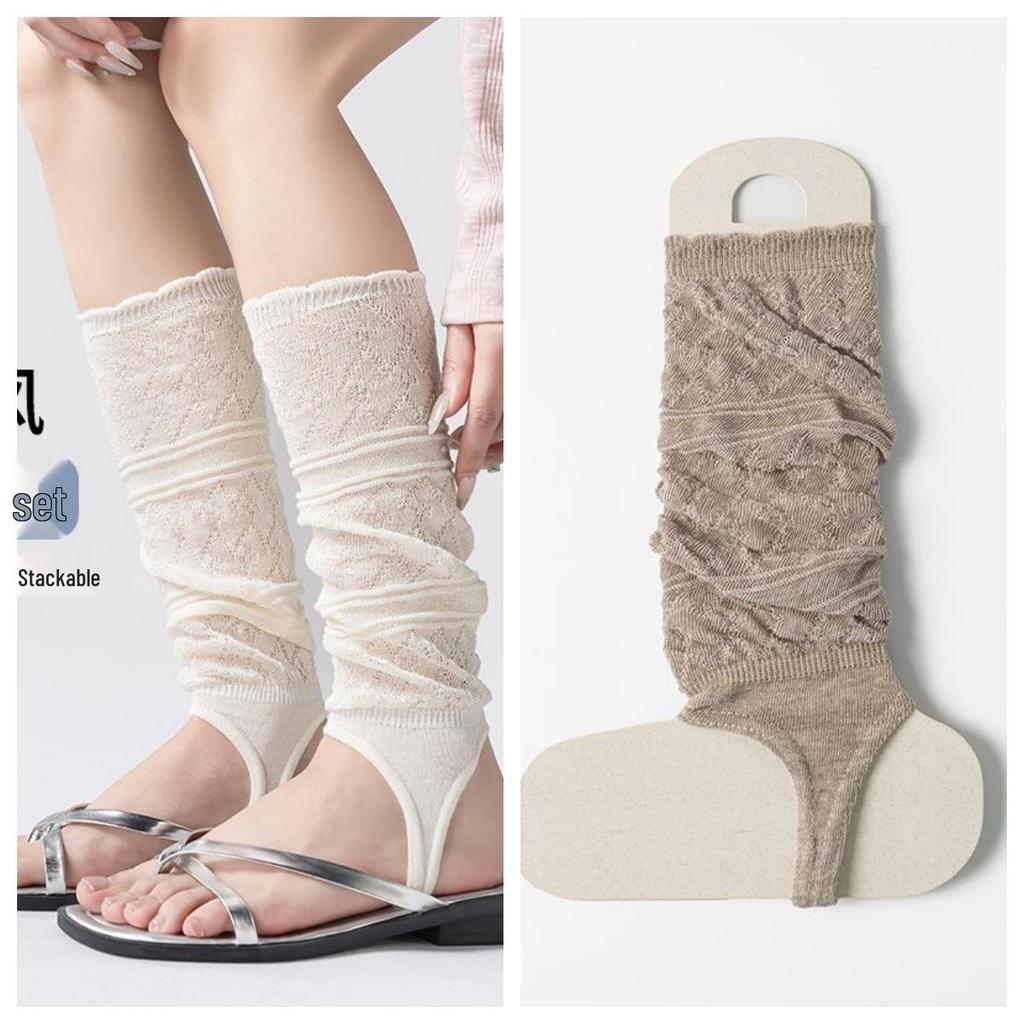 Ballet-Style Over-the-Knee Thin Summer Socks for Women - Solid Color, Calf-Slimming, Double-Needle Scrunch Design