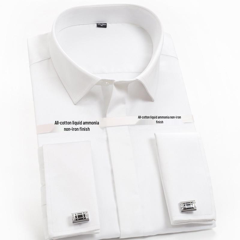 

Мужская рубашка с длинным рукавом Golden Shield, черная, с французскими манжетами, приталенного кроя, не требующая глажки, из чистого хлопка 40/XL