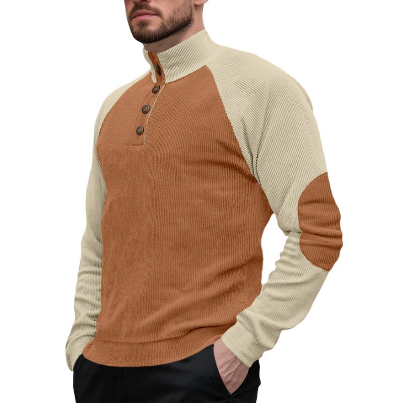 Spring and Autumn Men's Outdoor Raglan Sleeve Casual Stand Collar Loose Corduroy Long Sleeve Sweatshirt