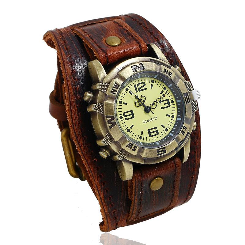 LP53 Newest Design Hot Selling Punk Style Fashion Bracelet Vintage Bracelet Watch for Men Brown Black Leather Straps Watchbands