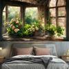 Vintage Garden Window Sill Floral Tapestry Wall Art Decoration Background Cloth Room Aesthetic  Home