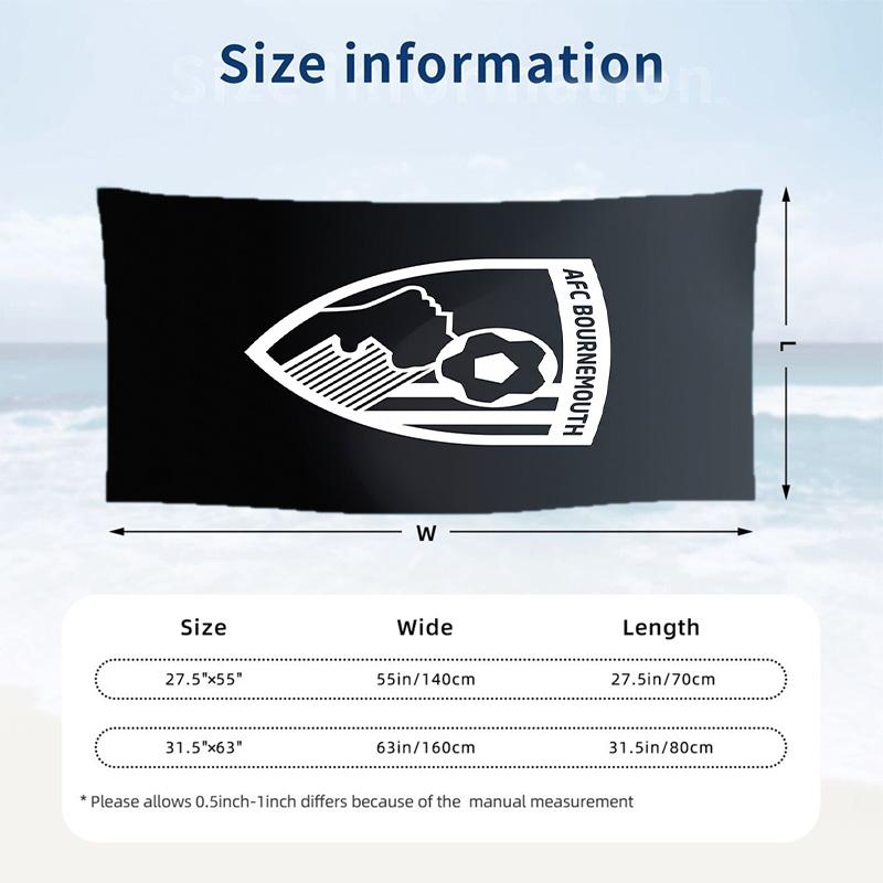 Bournemouth Football Beach Towel Soft Microfiber Summer Towel Quick Dry Absorbent Towel for Beach Swimming Pool Travel