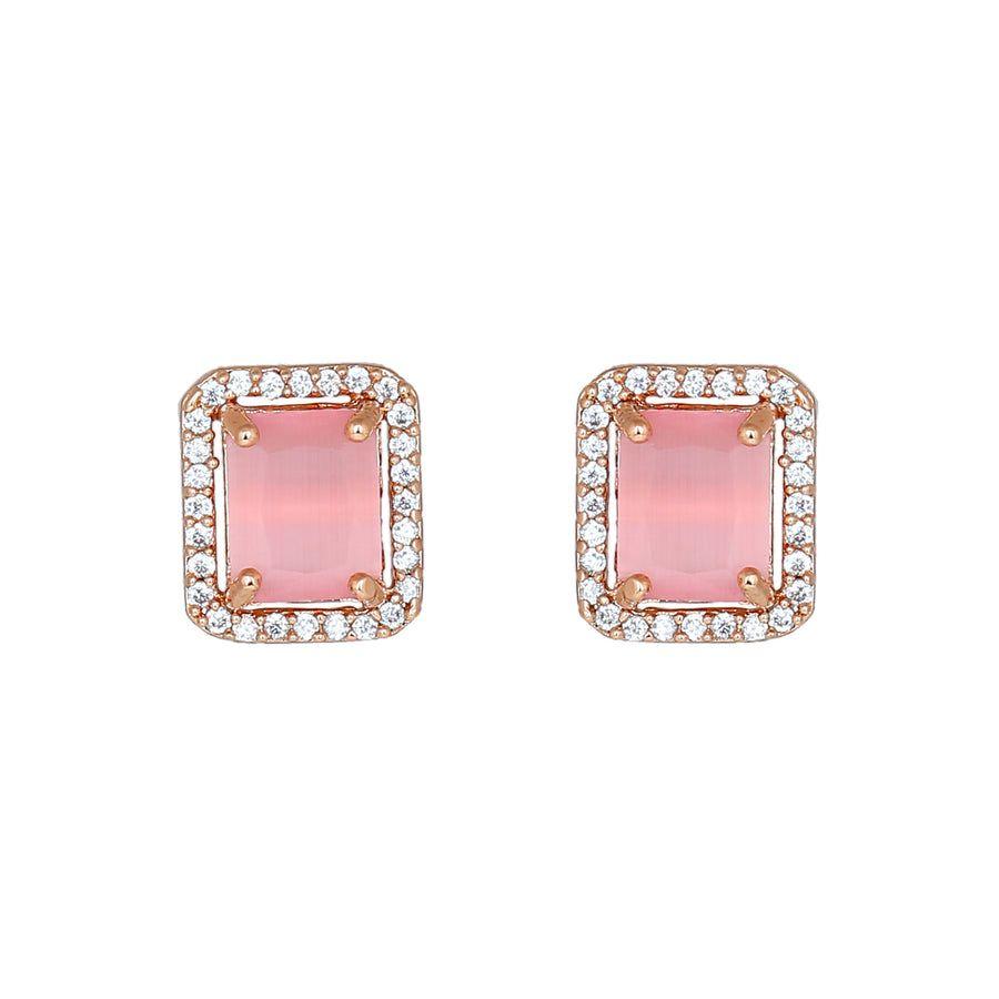 Estele – Designer-Ohrstecker mit rosévergoldeten, mintrosa Steinen, quadratisch, für Damen