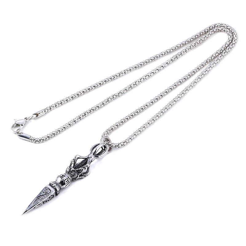 Vintage Sixword Mantra Dangling Pendant With Alloy Chain For Spiritual Jewelry