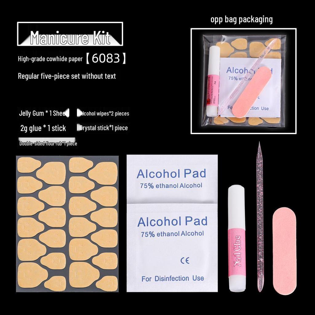 Manicure Tool Kit: Wearable Nails with Jelly Glue, Crystal Stick, Small File, and Alcohol Pads
