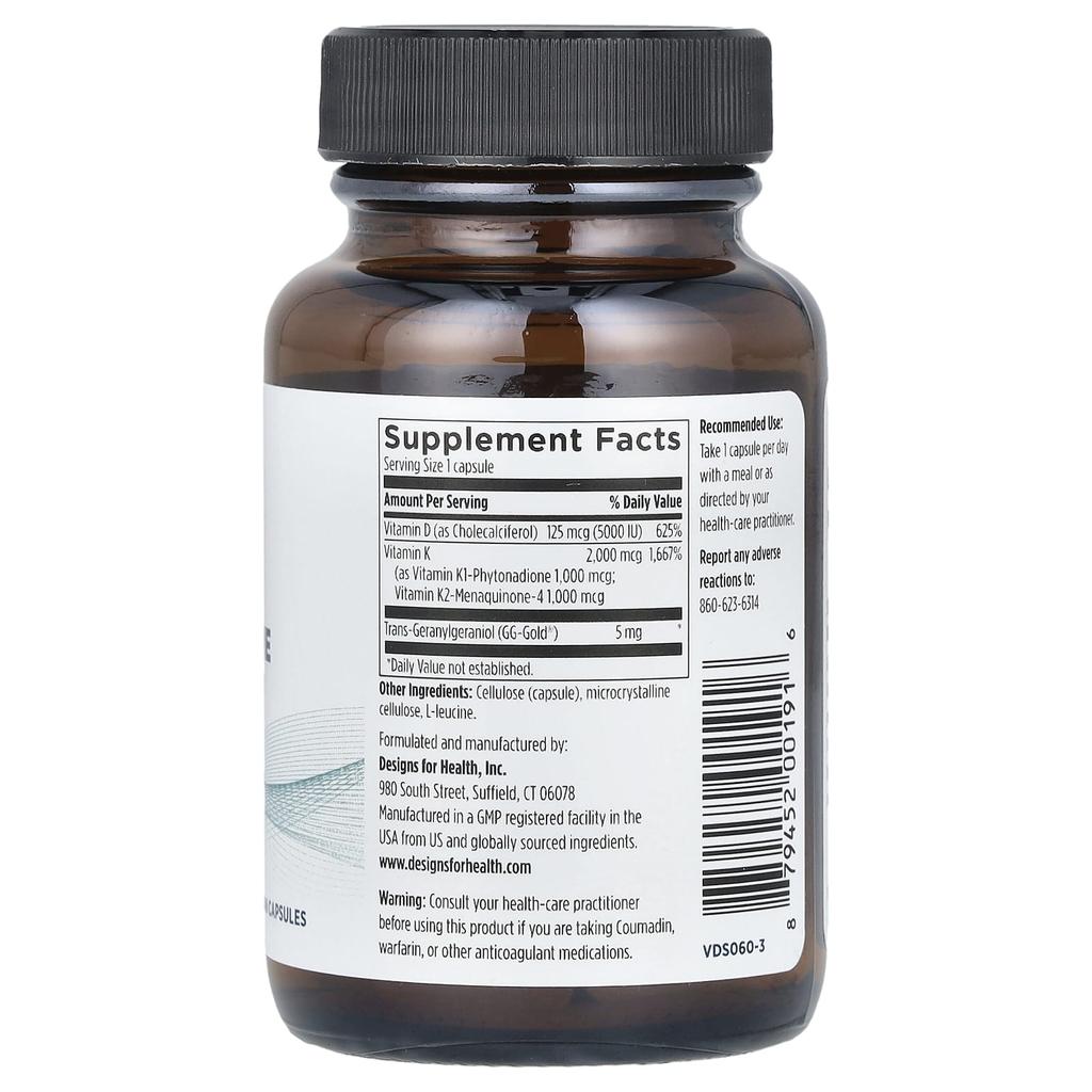 Designs For Health Vitamin D Supreme with Vitamin K1 and K2, 60 Vegetarian Capsules