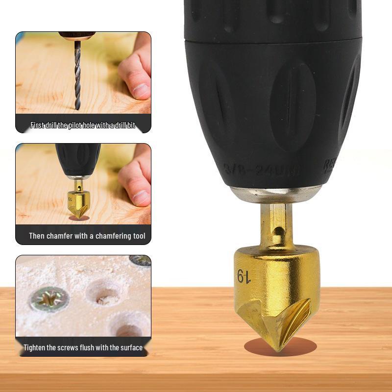 Hex Shank Five-Flute Countersink Bit Set (6-Piece: 6mm-19mm) Woodworking Hole Opener