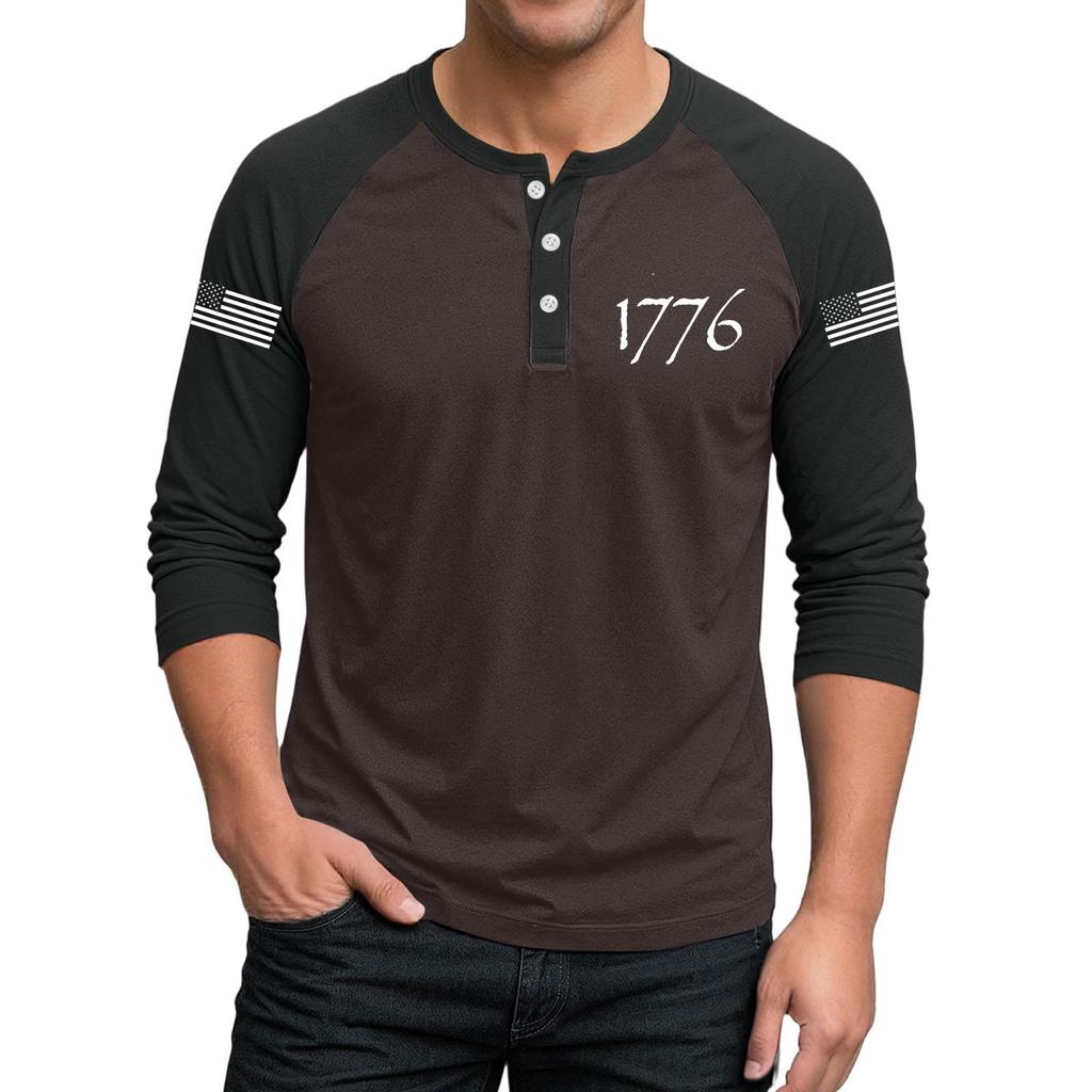 Herren-Raglan-Top mit 3/4-Ärmeln und kontrastfarbener Knopfleiste