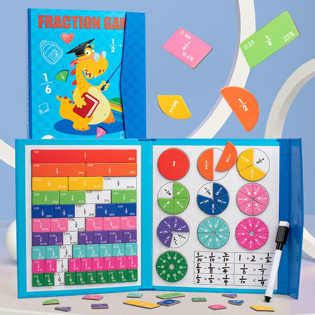 Montessori Magnetic Math Master Set Fraction Educational Puzzle Mathematics Wooden Fraction Book for Kids Adding Subtracting