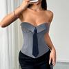 Sexy tílka bez ramene Umělá klopa Kravata Dekor Tílka bez rukávů Zavinovací design Slim Fit Trojrozměrně přizpůsobené dámské topy