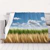 Rustic Wheat Field Fleece Throw Blanket, Soft Cozy Countryside Scene Flannel Blanket for Sofa Camping Trips Office Nap Blanket