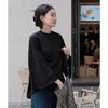 Women's White V-Neck Long Sleeve Loose Fit Mid-Length Shirt - Autumn Winter Layering Top