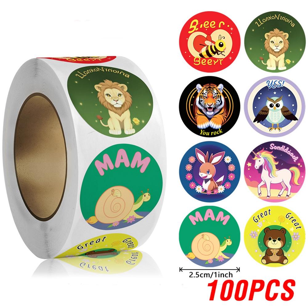 

100-500pcs Cute Cartoon Animal Stickers 1inch Reward Sticker for Gift Wrapping Decor Envelope Sealing Labels Stationery Stickers