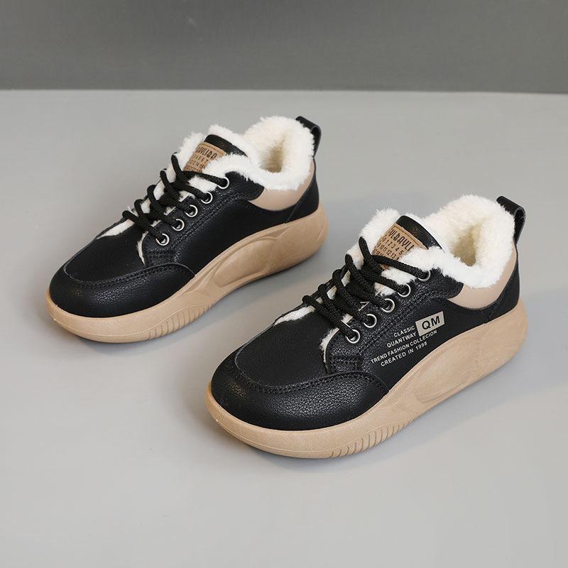 XQ neue Herbst- und Winterschuhe mit dicker Sohle, erhöht, farblich abgestimmt, warm, knöchelhoch, aus Samt, schlicht, aus Baumwolle
