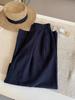 Ultra-Comfy Dark Blue Cotton & Linen Elastic Waist Women's Summer Pants