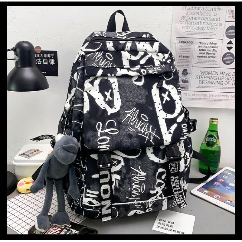 Mode Automne Cartable Personnalité Féminine Camouflage Graffiti Couple Sac à Dos Grande Capacité Sac à Dos Étudiant Masculin