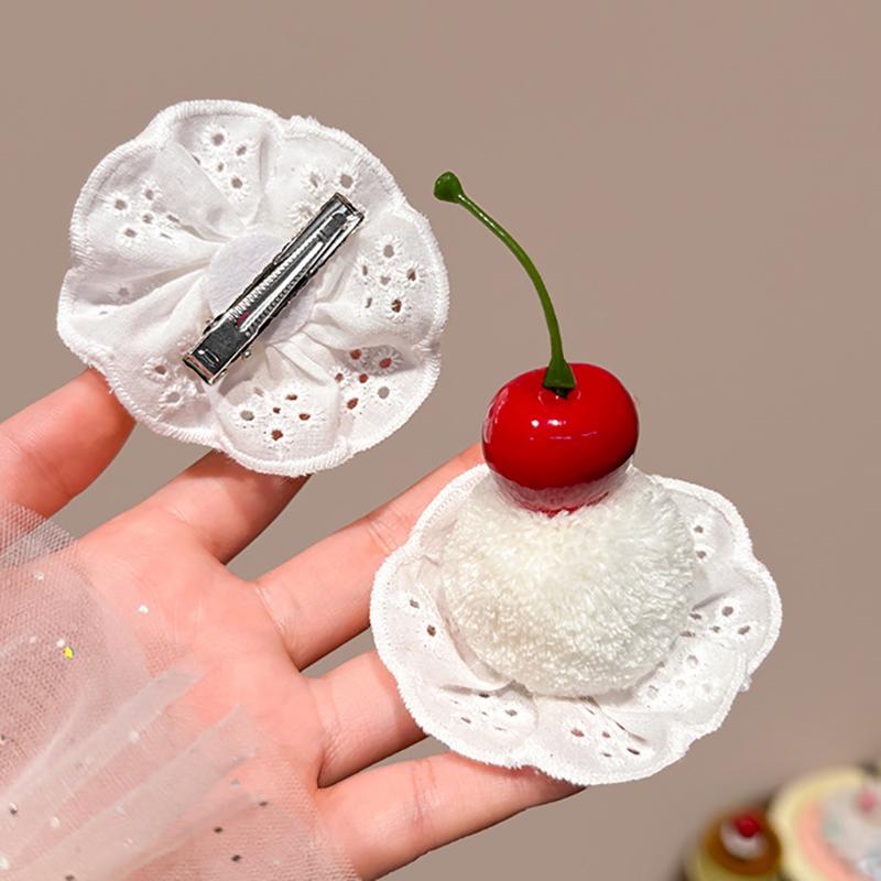 Roztomilé sponky do vlasů ve tvaru třešňového dortu pro ženy, dívky, sladké děti, podzimní/zimní plyšové vlasové doplňky, studentské dárky