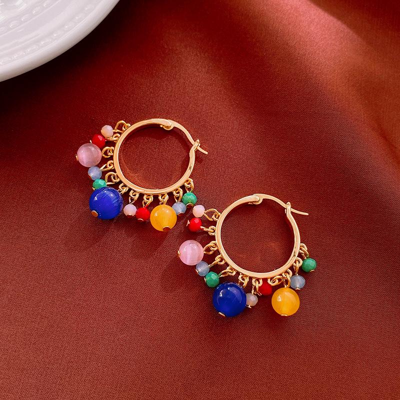 

Gold-Plated Cat s Eye Tassel Ear Cuffs - Bohemian Retro Style Earrings for Women