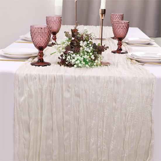 Gefalteter Tischläufer Knitterstoff Gaze Tischdecke für Hochzeitsfeier Dekoration Rustikaler Eleganter Akzent für Esstisch für Zuhause Restaurant Außenveranstaltungen