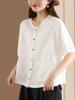 Retro Literary Open-front Cardigan Linen Shirt Summer Pocket Design Women's Casual Ethnic Style Short Sleeve Temperament