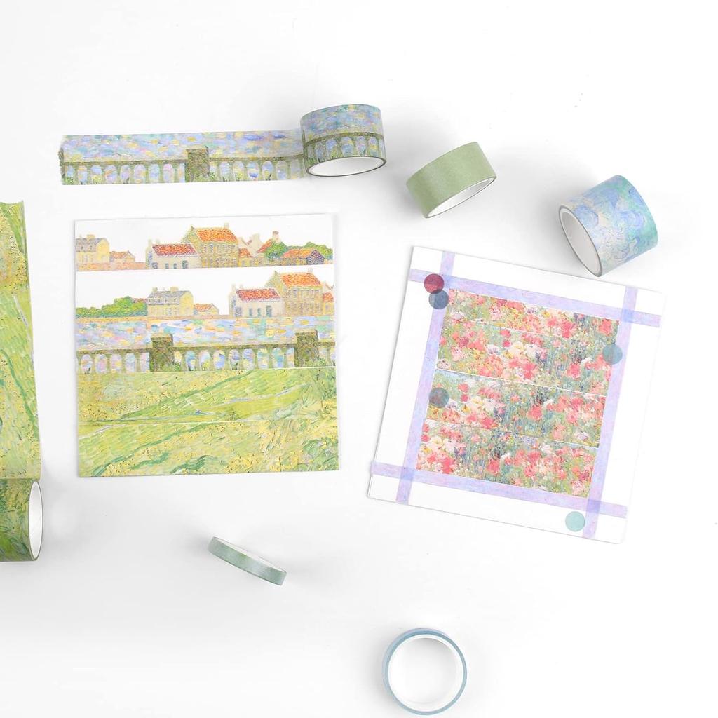 Floral Green Washi Tape Set, 20 Rolls Cute Seasonal Masking Tape Aesthetic Journaling Supplies for Planner Scrapbooking Calendar Card Making