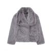 HH Women Fashion Cropped Faux Fur Jacket Coat Long Sleeve Front Snap-button Female Outerwear Chic Lapel Collar Thick Coat