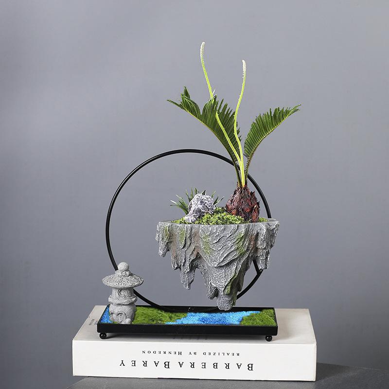 Phalaenopsis Blumentopf Glücksbaum Bonsai Retro Reis Bambus Innen schwebende Insel Hängender Eisen Mikro-Landschaftstopf