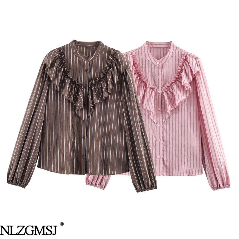 

European & American Style Striped Layered Decorative Shirt (2026) M рожевий