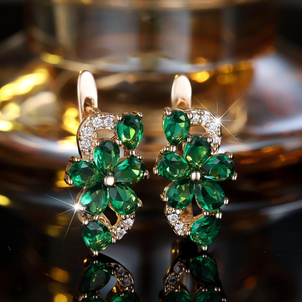 Luxury Female Green Zircon Stone Hoop Earrings Fashion Gold Color Wedding Jewelry For Women
