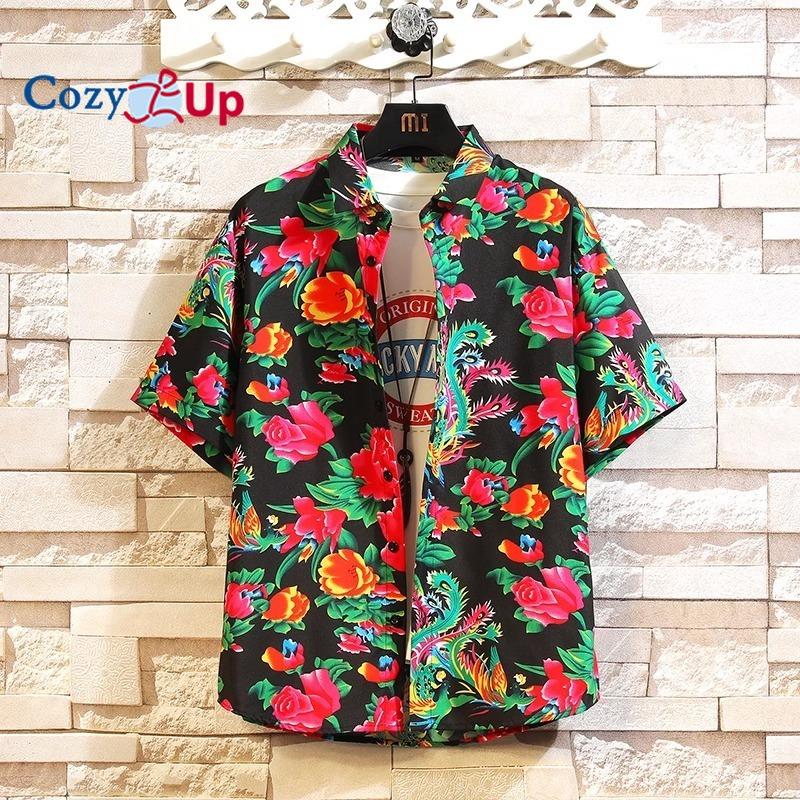 Cozy Up Men's Casual Northeast Large Flower Retro Couple Loose Short-sleeved Floral Shirt