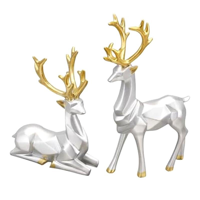 

CYCLI-Decorative Gift Kit 2PCS Deer Sculpture 3D Geometric Deer Ornaments Used To Set Off The Festive Atmosphere Decoration Set
