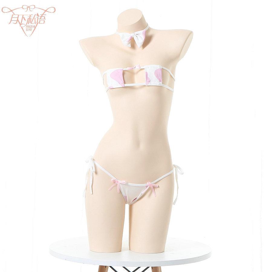 Fun A Piece of Hair Strap Underwear In Stock Japanese Cute Wind Comfortable Breathable Cow Flower Underwear Underwear Set