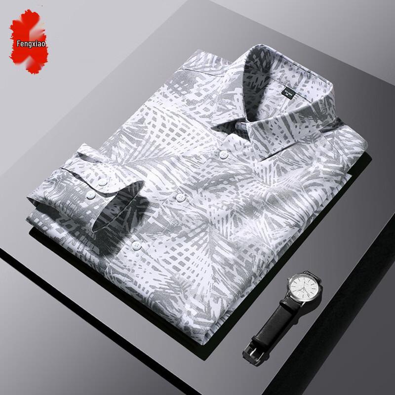 Men s High-End Floral Long Sleeve Business Casual Shirt 4XL