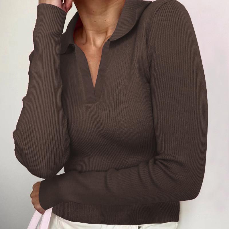 Elegant Long Sleeve Polo Shirt For Women With Pure Cotton Stripes And Slim Fit Design
