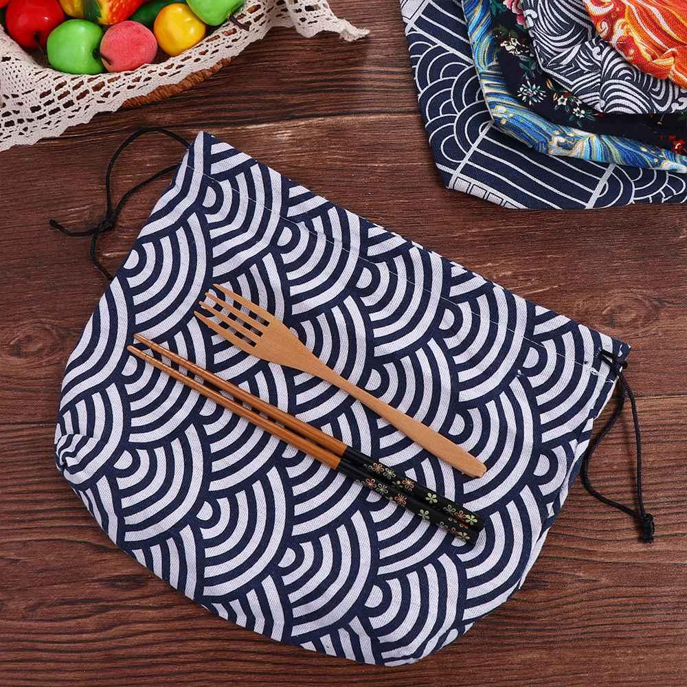 Tableware Storage Bag Japanese Style Lunch Box Lunch Tote Pouch Food Hand Bags Drawstring Lunch Bag